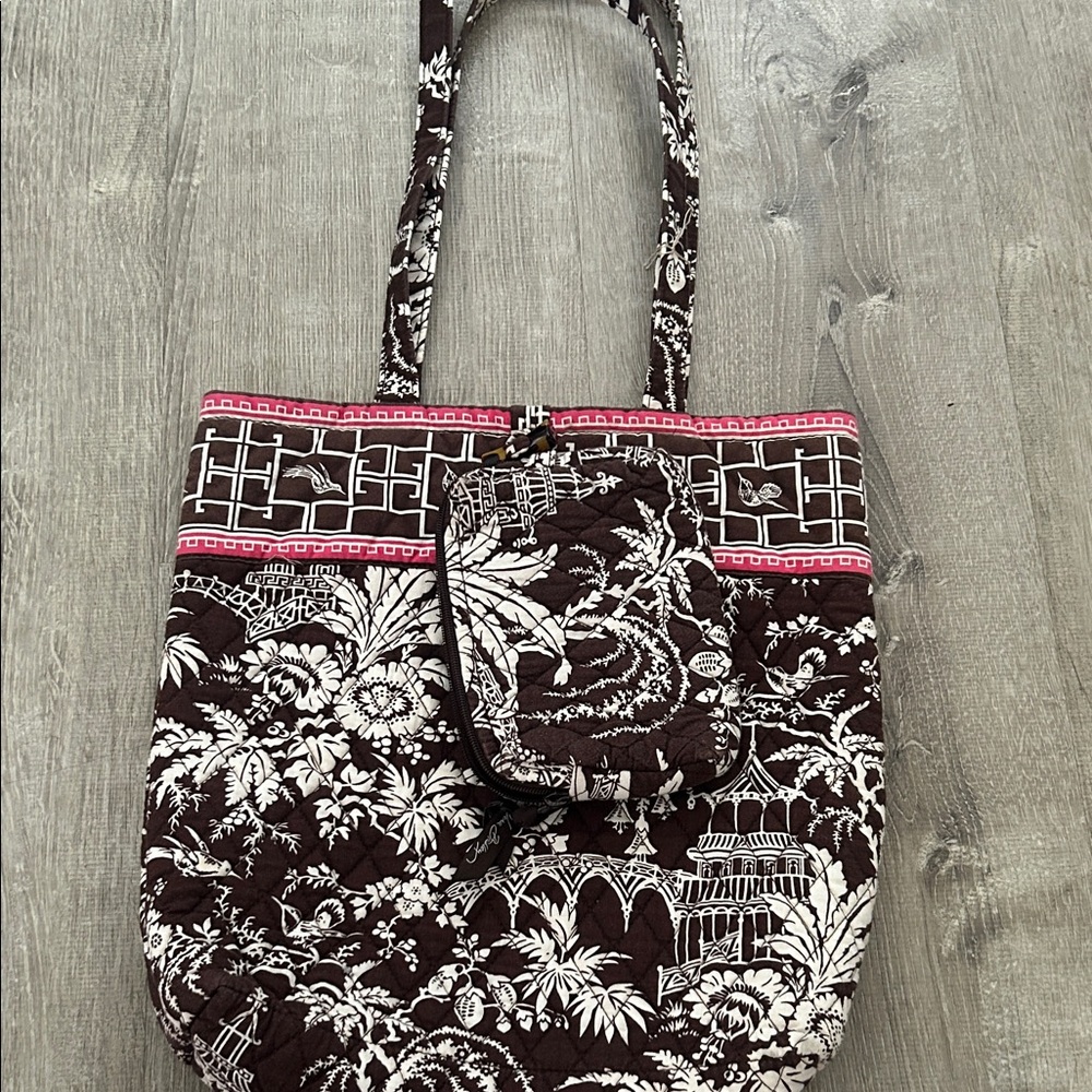 Vera Bradley Brown and Pink Tote Bag
